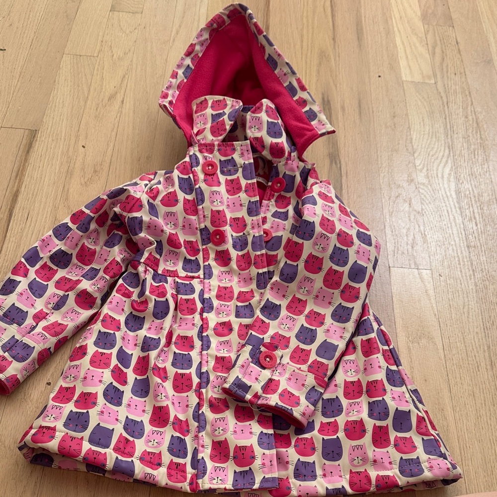 Kids Cat Print Hooded Jacket - Pink and Purple